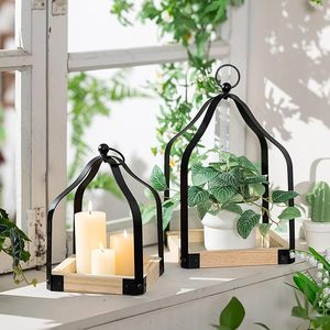 Wooden & Metal Handmade Durable <b>Lantern</b> <b>Candle</b> Holder Set Decorative Tabletop for Home Living Room Wedding Dining Table for Sale - Product Image 5