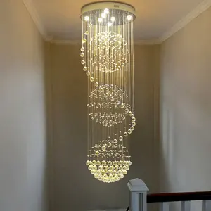 L4u-Lámpara LED de techo redonda, candelabro de cristal de lujo, accesorio de iluminación para escaleras, lámpara de araña de cristal