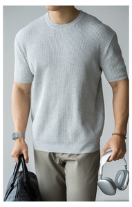 Camiseta de Verano para Hombre, Cuello Redondo, Manga Corta, Tejido de Punto, Alta Calidad, Transpirable, Secado Rápido, Casual, Lisa, Corte Regular, Color Sólido, para Actividades al Aire Libre - Product Image 2