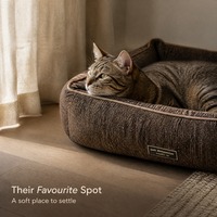 Lit carré pour animaux de compagnie en peluche luxueux, doux et confortable, style dessin animé, avec cadre en bois