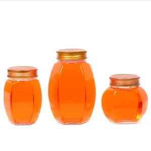 375ml 730ml 500g 1kg jam honey food packaging spot big belly hexagon glass bottle jar with screw cap wholesale