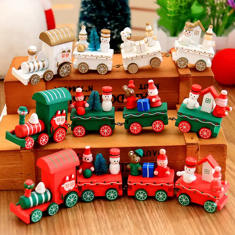 Treno di natale in legno dipinto con babbo natale/orso natale decorazioni natalizie in legno per bambini treno di natale per regalo di natale