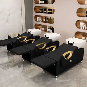 Schwarzes Leder-<span class=keywords><strong>Shampoo</strong></span>-Bett mit Keramikbecken, Höhenverstellbar, Modernes Design, Wasserdicht, Langlebig, Umweltfreundlich für Friseursalons - Product Image 1