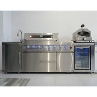 Conjunto de Muebles de Cocina para Exteriores de Acero Inoxidable 304 con Refrigerador de Doble Puerta y Fregadero para Parrillas de Barbacoa
