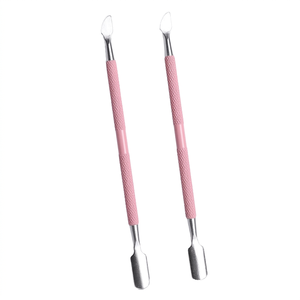Kit d'outils TEEJAY double extrémité en acier inoxydable pour repousser les cuticules, manche rose pâle, coupe-ongles pour manucure et pédicure - Product Image 1