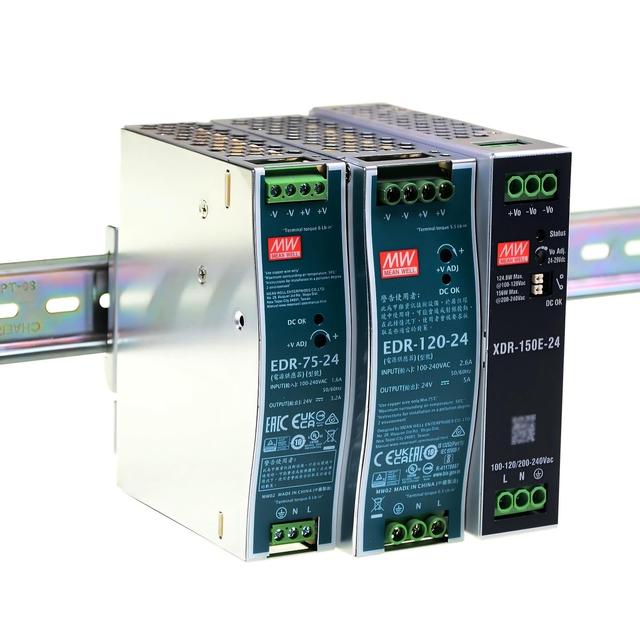 Mean Well XDR Single Industrial Switching Power Supply 75W 24V 3.2A Slim DIN Rail AC DC Transformer XDR-75E 88% Efficiency
