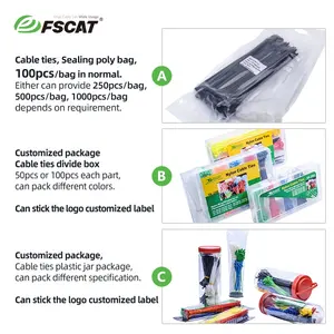FSCAT Cable Ties Nylon 200mm 300mm 400mm 500mm Reusable Nylon 66 Heat Stabilized Self Locking Plastic Nylon Zip Ties