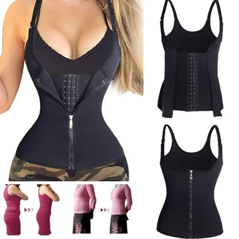 Colete treinador de neoprene feminino, corset treino com zíper sauna modeladora