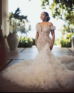 AL1644 özel Rhinestones düğün elbisesi es Robe De mariagesivil inci boncuklu seksi zarif güzel Mermaid düğün elbisesi - Product Image 1