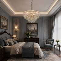 Lustre de plafond en cristal de luxe moderne avec abat-jour en verre faits à la main pour salon, chambre à coucher, hall d'hôtel