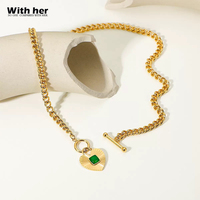 Collier Cœur Œil de Chat Vert Rétro Withher Ins en Acier Inoxydable Plaqué Or 18K – Bijoux Tendance pour Femme – Vente en Gros