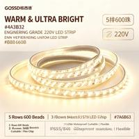 Bande lumineuse LED haute tension 220V, barre lumineuse 5 rangées, 320 LED, extérieur IP20, ABS SMD Ra80, 50000 heures, pour tunnels, ponts et projets d'ingénierie