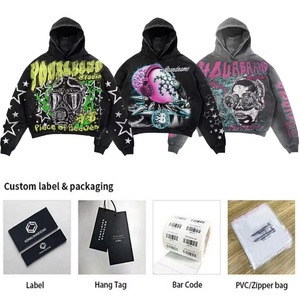 Sudadera con Capucha de Invierno para Hombre, Estilo Y2K, Tejida, de Gran Peso, con Estampado DTG, Lavado Vintage, Bajo sin Rematar, Fabricación OEM Personalizada - Product Image 5