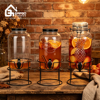 Distributeur de boissons en verre de 3,8 L avec robinet sur support métallique, grand récipient en verre pour jus de fruits, limonade, thé glacé pour les fêtes