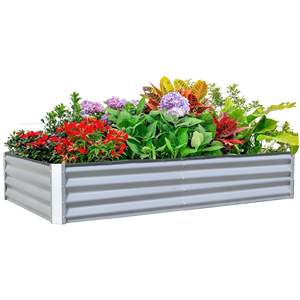Jardinière surélevée en métal galvanisé DB 8x4x1 pieds pour la culture de légumes et de fruits en extérieur, bac à plantes ondulé durable résistant à la rouille - Product Image 1