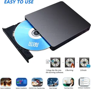 [GIET] CD DVD Drive Eksternal 6 In 1, USB C Slim Portabel Eksternal CD DVD Writer Burner dengan Pembaca Kartu SD/TF & 2 Port USB 3.0,