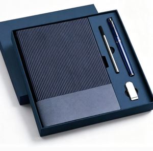 2026 Branded Logo Blue Leather A5 Softcover Notebook Journal for Gift Wholesale Promotional Luxury Diary Pen USB Box <b>Case</b> Suit - Product Image 4