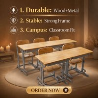 Bureau et chaise d'école en bois pour un seul élève, ensemble de mobilier scolaire pour école primaire, table et chaise