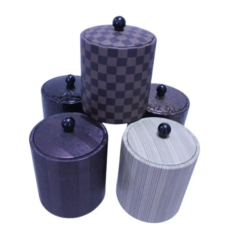 Standard Hotel Leather Single Layer Design Stainless Steel Insert Black Ice Bucket with Lid