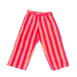 Pantalon Palazzo Droit Rayé Rose Pêche Coupe Classique Décontracté d'Été ODM Taille Élastique en Coton - Product Image 2