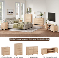 Mueble de TV Moderno de Roble Natural con Esquinas Redondeadas y Base Reforzada, Mueble de Almacenamiento para Sala de Estar sin Tiradores