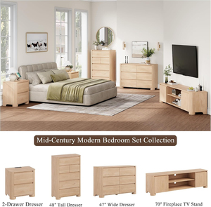 Mueble de TV Moderno de Roble Natural con Esquinas Redondeadas y Base Reforzada, Mueble de Almacenamiento para Sala de Estar sin Tiradores - Product Image 2