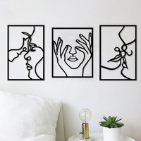 Putuo Decor Tableau Mural 3D en Bois Noir, Art de Lignes, Décoration Minimaliste pour Chambre et Salon