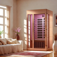 Sauna Interior de Lujo Moderna para 2 Personas, Madera de Hemlock, Calefacción por Infrarrojos Lejanos, Ventana de Vidrio Transparente, Bluetooth, Apartamento, Villa