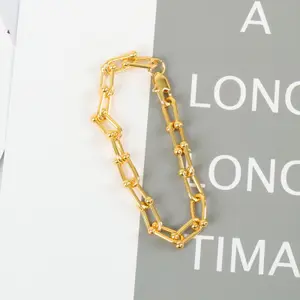 Nieuwe Aangekomen Hip Hop Gouden Ketting Link Armband Vrouwen Geometrische Vormige U Punk Gold Chunky Ketting Armband