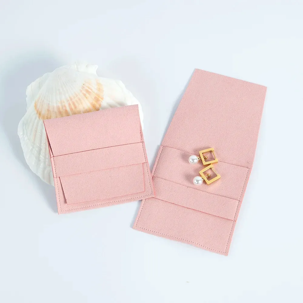 ピンクのマイクロファイバージュエリースモールギフトバッグ封筒パッケージポーチネックレスリングウェディングフェイバーキャンディーグッディバッグ