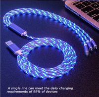 Livraison directe au détail, câble de charge LED 3 en 1, câble USB LED lumineux, câble de charge Micro USB Type C 8 broches