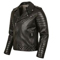 Blouson en cuir noir pour homme, style motard, en cuir de vachette véritable, col montant, coupe ajustée, fermeture éclair, pour la vente en gros
