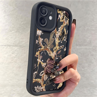 Coque de téléphone portable antichoc en TPU avec motif floral brodé et protection d'objectif en forme d'échelle pour iPhone 12 13 14 15 16 17 18 Pro Max