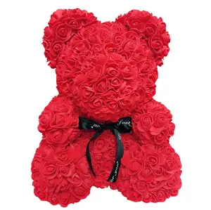Hadiah Hari Valentine 25Cm Beruang Teddy Mawar Merah, Bunga Mawar Dekorasi Buatan Hadiah Valentine Wanita