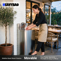 Évier de cuisine mobile amovible en acier inoxydable Heavybao, à commande au pied, avec table et bassin de lavage des mains, centre d'évier mobile sur roulettes