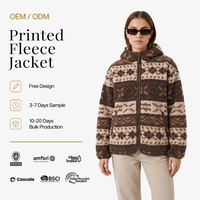 Veste polaire à capuche imprimée motif ethnique, entièrement zippée, en molleton Sherpa, chaude, pour l'hiver, style streetwear, coupe oversize, décontractée
