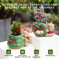 Ventes en gros de pots de fleurs en résine écologiques et mignons en forme d'ours pour Noël, décoration de jardin, articles cadeaux
