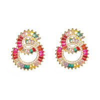 Boucles d'oreilles clous plaquées or en gros, design double anneau rond tendance, forme géométrique en zircon, bijoux de fête pour femmes