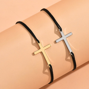 Set di Bracciali con Ciondolo a Croce e Cordino Cerato per Uomo e Donna, Gioielli Minimalisti Regolabili - Product Image 3