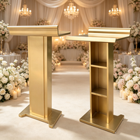 Podio de Metal Dorado Cepillado para Ceremonias, Atril para Bodas con Gabinete de Almacenamiento con Cerradura, Atril para Discursos para Eventos y Decoración de Iglesias
