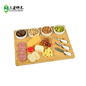 Ensemble plateau à fromage en bambou avec couteau ; plateau à fromage rond en bois d'acacia ; plateau à fromage carré avec tiroir et ensemble de couteaux. - Product Image 2