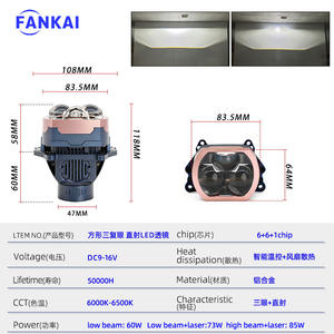 FANKAI <b>High</b> <b>Power</b> Integrated <b>High</b> Beam Layout Square Triple-Eye Direct-Range <b>LED</b> Bi-Xenon Aluminum Alloy Lens Car Headlight - Product Image 4