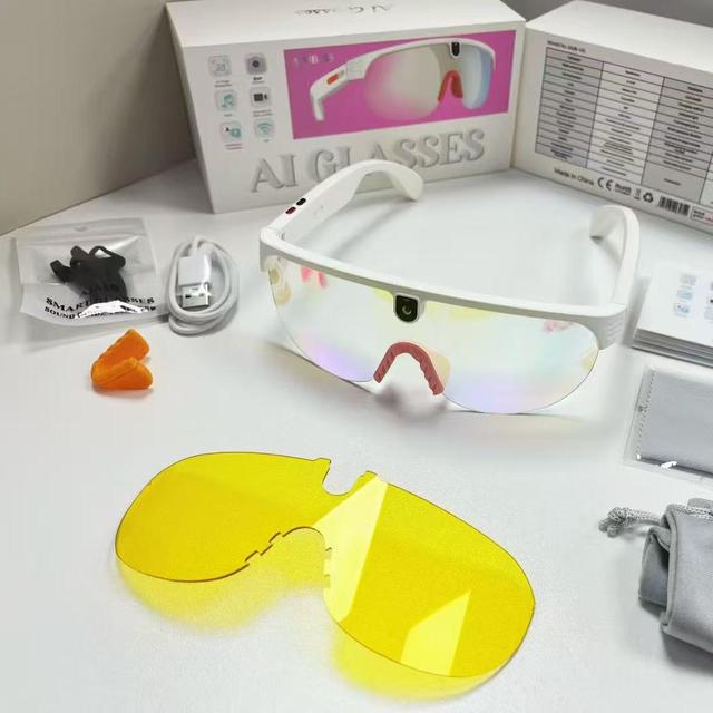 Fashion Sport Smart Sunglasses with 1200P 8MP Camera 30H Music Interchangeable 3-in-1 Lenses AI Translating for Kids Bicycle