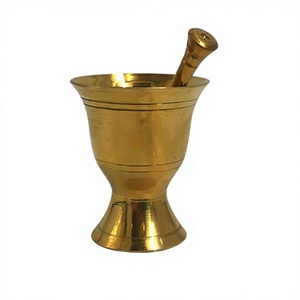 Classic Design Round Shape Mortar <b>And</b> Pestle <b>Set</b> Handmade Gold Polished Brass <b>Spice</b> Grinder For Kitchenware - Product Image 1