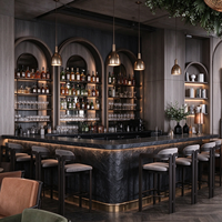 Meuble Bar à Vin Moderne Personnalisé, Mobilier de Restaurant Sur Mesure, Vitrine LED avec Portes en Verre, Rangement, Canapé en Cuir, Solution OEM