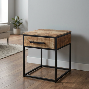 Mueble de Salón Moderno con 1 Cajón, Madera de Mango Sólida, Estilo Rústico, Mueble para el Hogar Ecológico y Duradero - Product Image 3