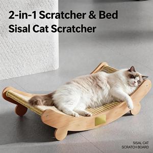 Lit grattoir pour <span class=keywords><strong>chat</strong></span> en sisal naturel pour chats de grande taille d'intérieur, hamac moderne en bois pour <span class=keywords><strong>chat</strong></span>, meuble durable pour <span class=keywords><strong>chat</strong></span> avec tapis à gratter - Product Image 1