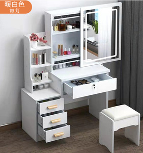Tocador Moderno Europeo Integrado con Cajones, Espejo Deslizante, Panel de MDF, Diseño de Lujo, Estación de Maquillaje para Dormitorio Pequeño - Product Image 4