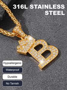 <span class=keywords><strong>U7</strong></span> Vương Miện Ban Đầu Vòng Cổ Người Đàn Ông Phụ Nữ, Bling Kim Cương A-Z 0-9 Thư Mặt Dây Chuyền Với Chuỗi, Bạc/Đen/Mạ Vàng CZ Số Hip Hop - Product Image 6