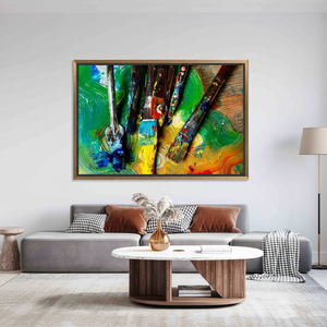 Modern <b>Canvas</b> Print: Contemporary Colorful Brushstroke Glass Art,GOLD <b>FRAMED</b> <b>CANVAS</b> - Product Image 3